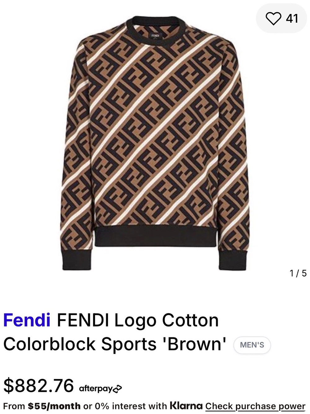 Fendi Brown and Black Diagonal FF Logo Crewneck Sweater - Picture 6 of 6